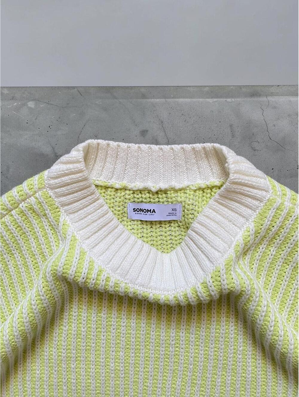Sonoma Women’s Sweater XS Oversized Mock Neck Green White Cotton Knit Pullover - Picture 3 of 8